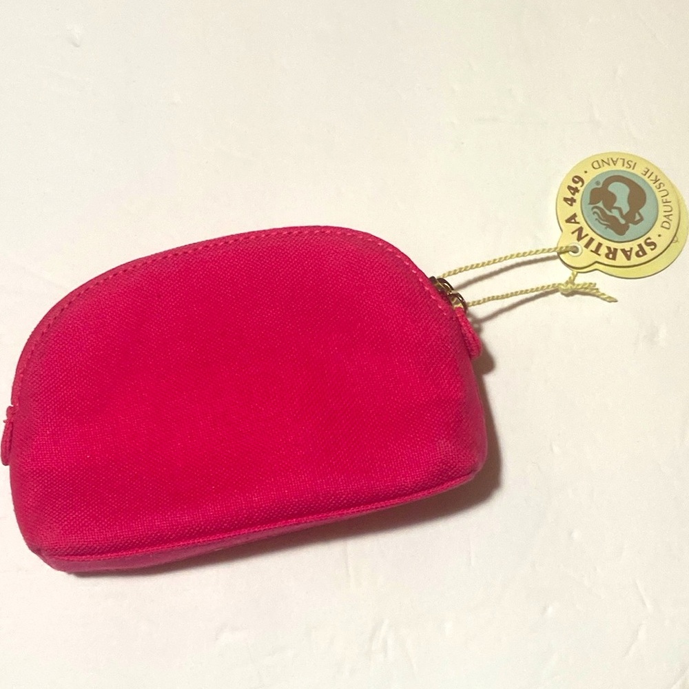 NWT Spartina 440 Gold FLAMINGO Hot Pink Canvas Cosmetic Case / Makeup Bag - Picture 3 of 4